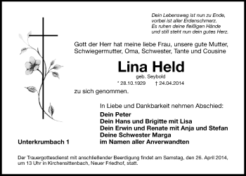Traueranzeige von Lina Held von Hersbrucker Zeitung