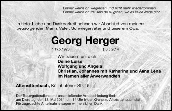Traueranzeige von Georg Herger von Hersbrucker Zeitung