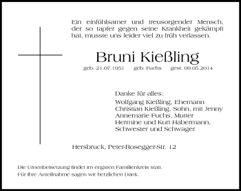 Traueranzeige von Bruni Kießling von Hersbrucker Zeitung