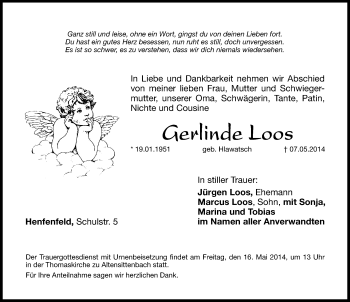 Traueranzeige von Gerlinde Loos von Hersbrucker Zeitung