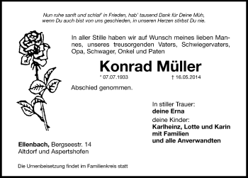 Traueranzeige von Konrad Müller von Hersbrucker Zeitung