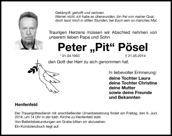 Traueranzeige von Peter Pösel von Hersbrucker Zeitung