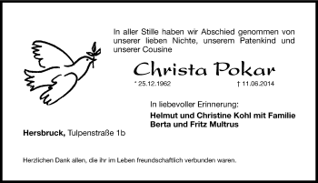 Traueranzeige von Christa Pokar von Hersbrucker Zeitung