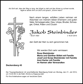 Traueranzeige von Jakob Steinbinder von Hersbrucker Zeitung
