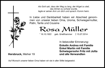 Traueranzeige von Rosa Müller von Hersbrucker Zeitung