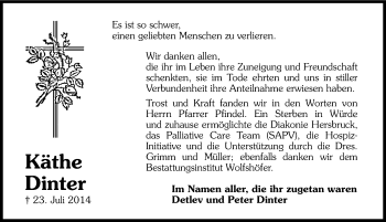 Traueranzeige von Käthe Dinter von Hersbrucker Zeitung