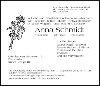 Traueranzeige von Anna Schmidt von Hersbrucker Zeitung
