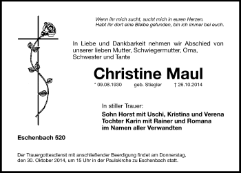 Traueranzeige von Christine Maul von Hersbrucker Zeitung