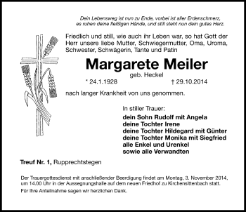 Traueranzeige von Margarete Meiler von Hersbrucker Zeitung