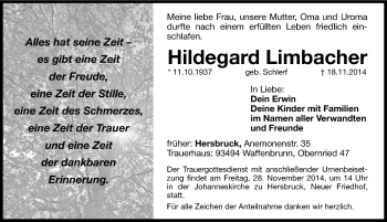 Traueranzeige von Hildegard Limbacher von Hersbrucker Zeitung