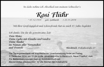 Traueranzeige von Rosi Flühr von Hersbrucker Zeitung