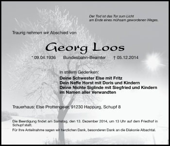 Traueranzeige von Georg Loos von Hersbrucker Zeitung