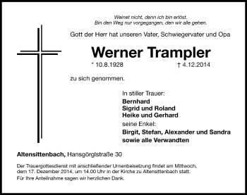 Traueranzeige von Werner Trampler von Hersbrucker Zeitung