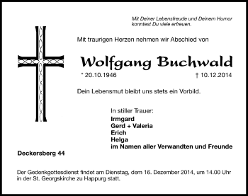 Traueranzeige von Wolfgang Buchwald von Hersbrucker Zeitung