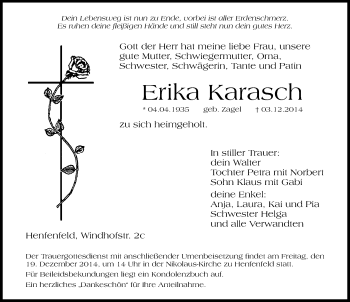 Traueranzeige von Erika Karasch von Hersbrucker Zeitung
