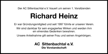 Traueranzeige von Richard Heinz von Hersbrucker Zeitung