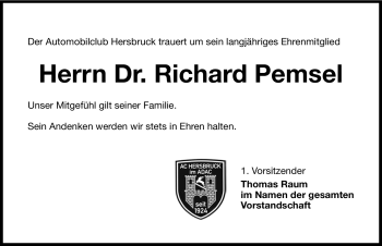 Traueranzeige von Richard Pemsel von Hersbrucker Zeitung
