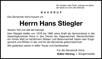 Traueranzeige von Hans Stiegler von Hersbrucker Zeitung