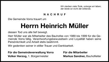 Traueranzeige von Heinrich Müller von Hersbrucker Zeitung