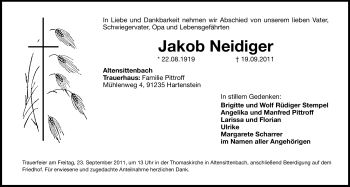 Traueranzeige von Jakob Neidigerf von Hersbrucker Zeitung