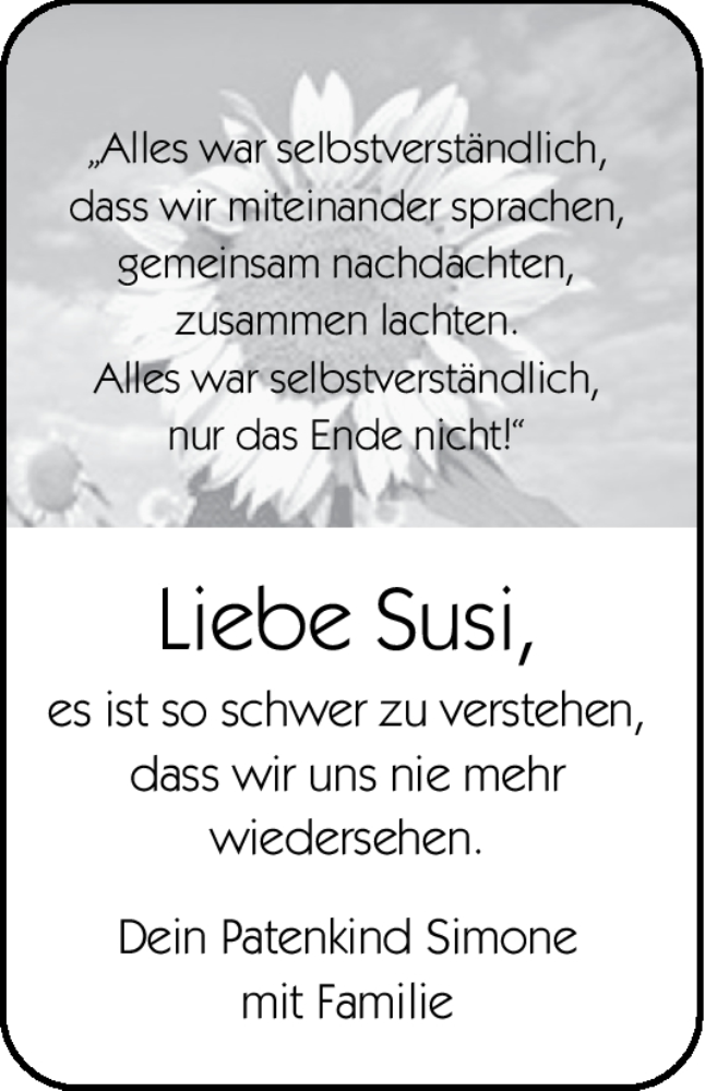  Traueranzeige für Susanne Georgi vom 05.10.2011 aus Hersbrucker Zeitung