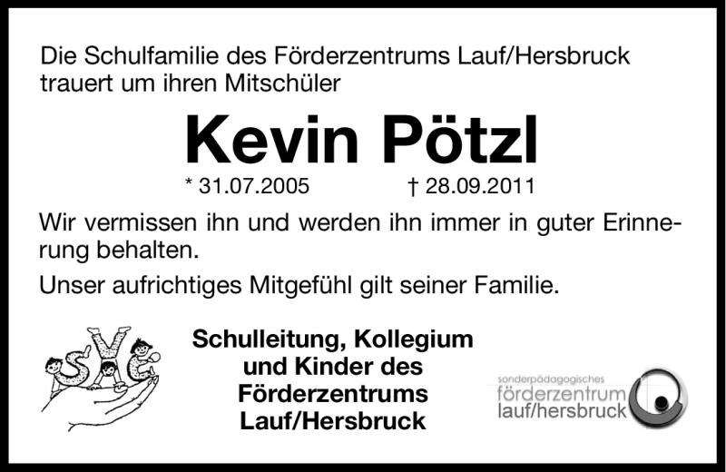  Traueranzeige für Kevin Pötzl vom 08.10.2011 aus Hersbrucker Zeitung