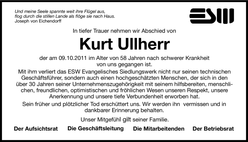  Traueranzeige für Kurt Ullherr vom 11.10.2011 aus Hersbrucker Zeitung