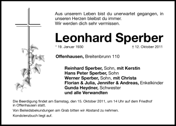 Traueranzeige von Leonhard Sperber von Hersbrucker Zeitung