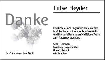 Traueranzeige von Luise Heyder von Hersbrucker Zeitung