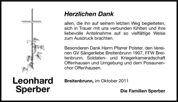 Traueranzeige von Leonhard Sperber von Hersbrucker Zeitung