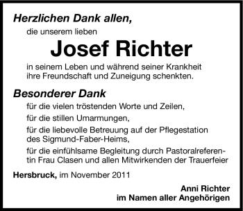 Traueranzeige von Josef Richter von Hersbrucker Zeitung