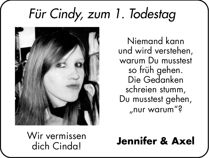  Traueranzeige für Cindy Schulz vom 16.11.2011 aus Hersbrucker Zeitung