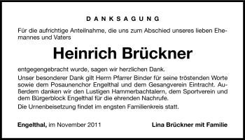 Traueranzeige von Heinrich Brückner von Hersbrucker Zeitung