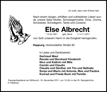 Traueranzeige von Else Albrecht von Hersbrucker Zeitung