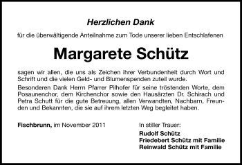 Traueranzeige von Margarete Schütz von Hersbrucker Zeitung