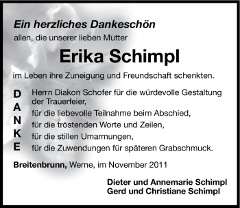 Traueranzeige von Erika Schimpl von Hersbrucker Zeitung