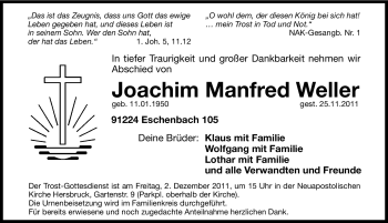 Traueranzeige von Joachim Manfred Weller von Hersbrucker Zeitung
