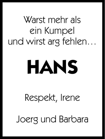 Traueranzeige von Hans  von Hersbrucker Zeitung