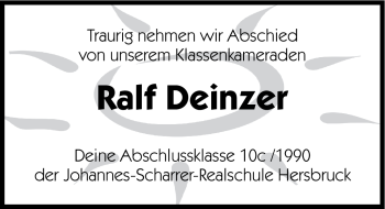 Traueranzeige von Ralf Deinzer von Hersbrucker Zeitung