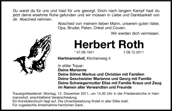 Traueranzeige von Herbert Roth von Hersbrucker Zeitung