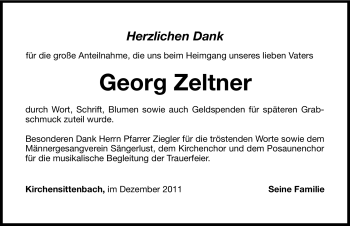 Traueranzeige von Georg Zeltner von Hersbrucker Zeitung