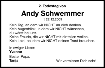 Traueranzeige von Andy Schwemmer von Hersbrucker Zeitung