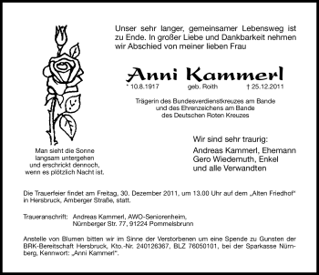 Traueranzeige von Anni Kammerl von Hersbrucker Zeitung