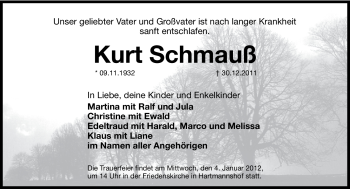 Traueranzeige von Kurt Schmauß von Hersbrucker Zeitung