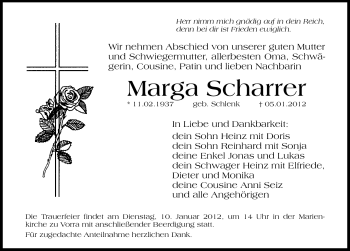 Traueranzeige von Marga Scharrer von Hersbrucker Zeitung