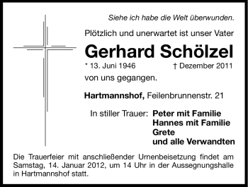 Traueranzeige von Gerhard Schölzel von Hersbrucker Zeitung