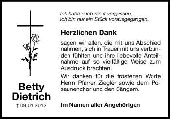 Traueranzeige von Betty Dietrich von Hersbrucker Zeitung