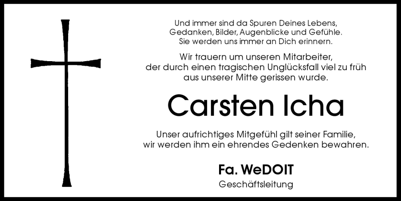  Traueranzeige für Carsten Icha vom 21.01.2012 aus Hersbrucker Zeitung