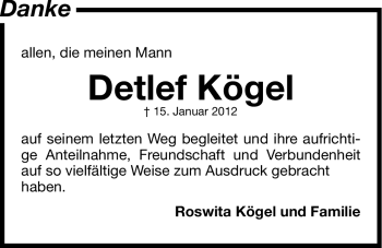 Traueranzeige von Detlef Jochen Kögel von Hersbrucker Zeitung