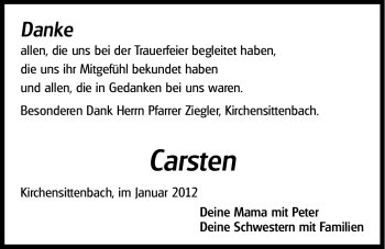 Traueranzeige von Carsten  von Hersbrucker Zeitung